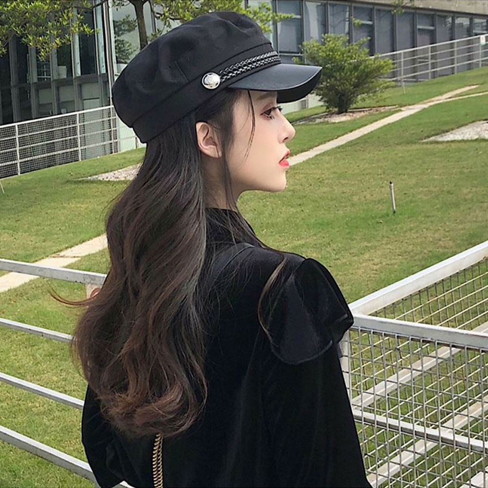 Nón Thủy Thủ Nữ Mũ Nồi Mỏ Da Thời Trang Beret Phong Cách Retro Hàn Quốc