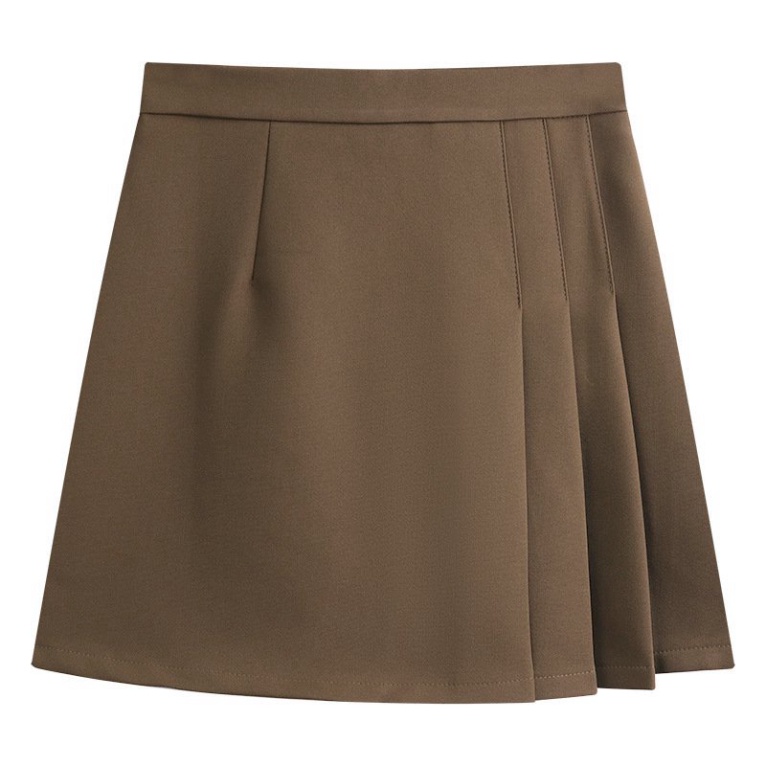 chân váy ngắn chữ A xếp ly lệch tà có quần trong 2 màu nội y xanh chất đẹp mầu nâu, đen