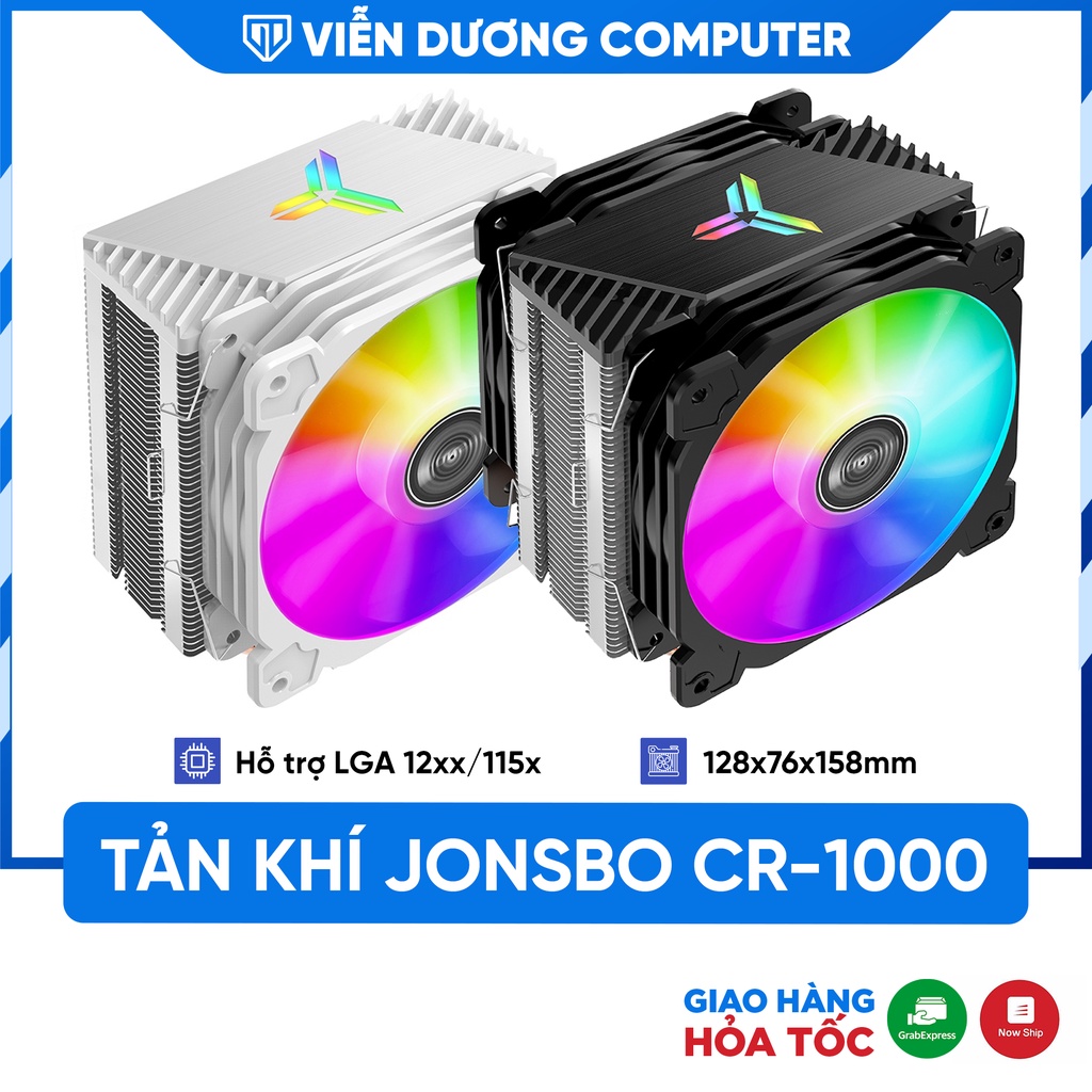 Tản nhiệt khí Jonsbo CR-1000 Đen/Trắng, tản nhiệt nhanh chóng với 4 ống dẫn nhiệt bảo hành 3 tháng Viễn Dương Computer