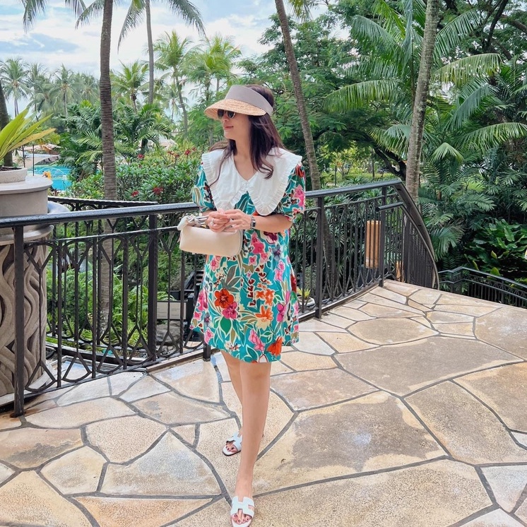MYA - VÁY ĐẦM HOA ZARA FORM NGẮN CỔ BÈO TRẮNG