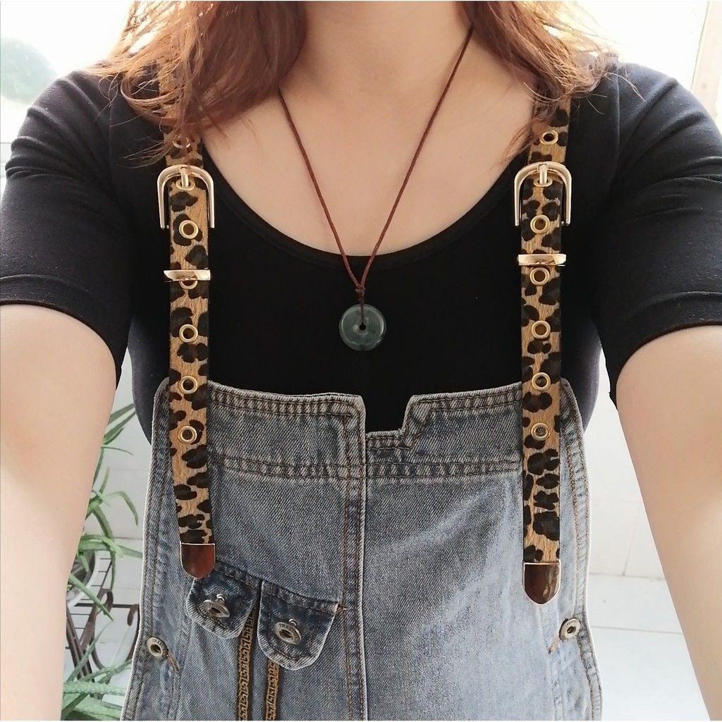 [ORDER - Có ảnh thật) Quần yếm jean nữ phối dây họa tiết da báo cá tính (size S-XXL fit đến 75kg) - Có ảnh thật | BigBuy360 - bigbuy360.vn