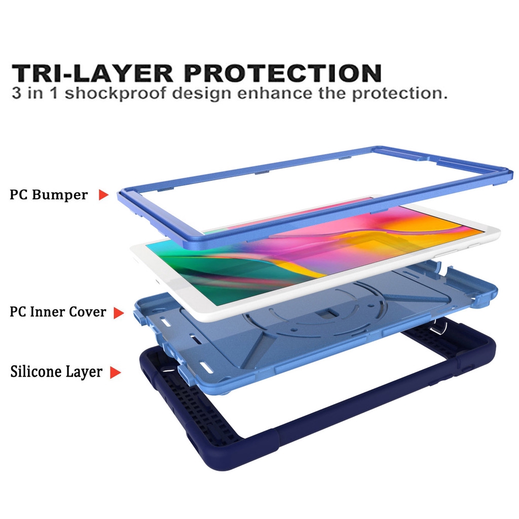 Ốp máy tính bảng bảo vệ toàn diện có dây đeo vai và giá đỡ 3 trong 1 cho Samsung Galaxy Tab A 10.1 2019 SM-T510 SM-T515