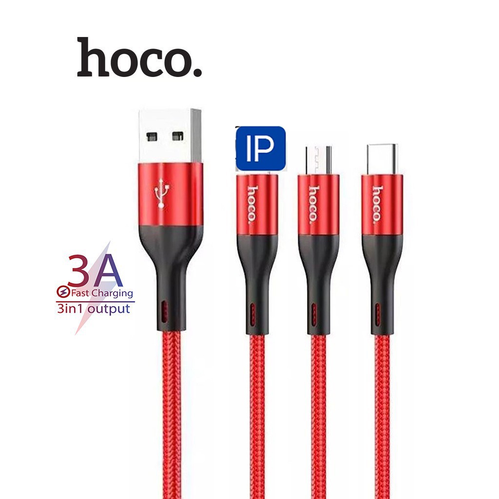Cáp sạc nhanh Siêu Bền 3 đầu x2Max 3A dây dù dài 1m- Bh12 Tháng