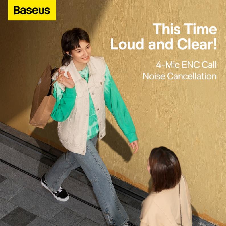 Tai nghe nhét tai BASEUS Bowie M2 ENC TWS Bluetooth 5.2 thiết kế 4mic giảm tiếng ồn hiệu quả bảo hành chính hãng