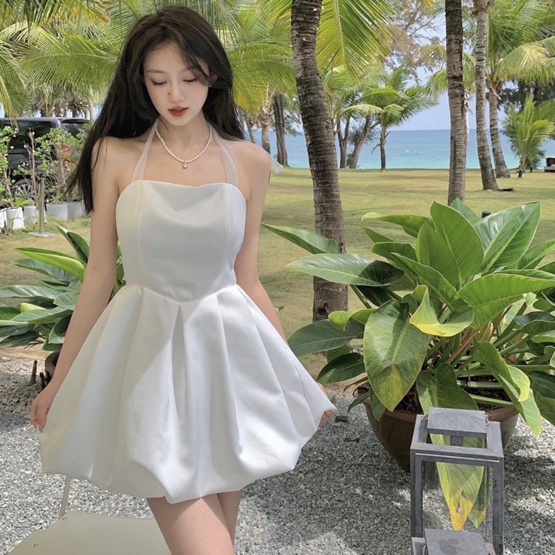 [Mã FAMARAL1 giảm 10K đơn 50K] Đầm trắng xoè bồng cột nơ lưng - D194 | BigBuy360 - bigbuy360.vn