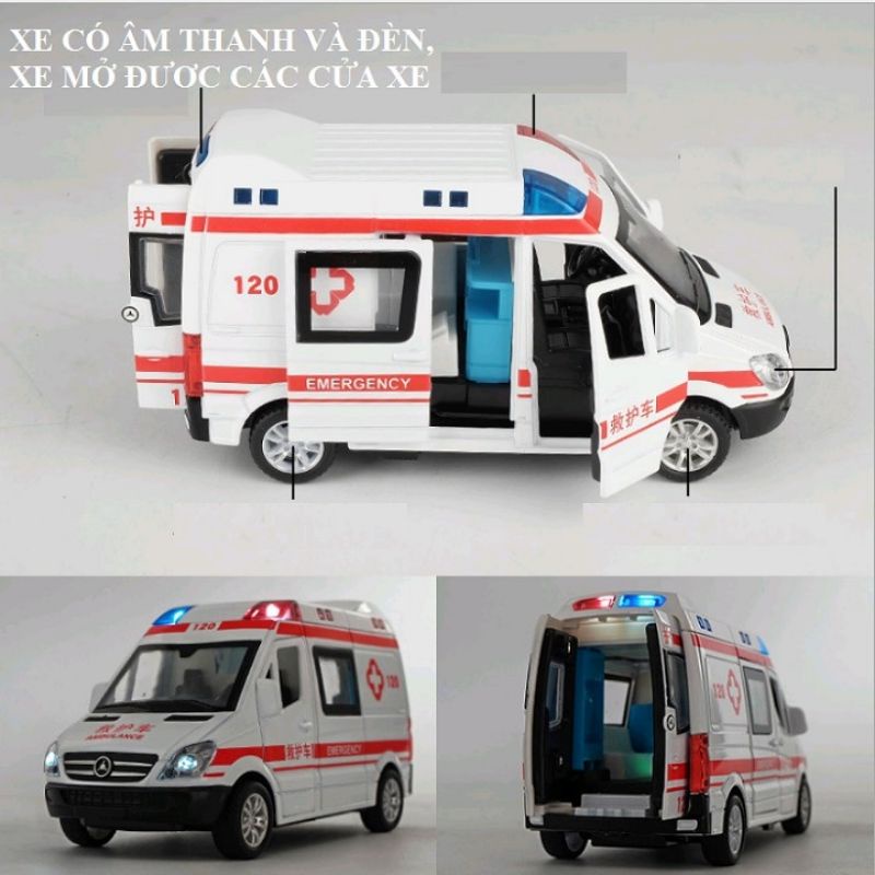 ĐỒ CHƠI XE CỨU THƯƠNG BẰNG SẮT ÂM THANH ĐÈN MỞ ĐƯỢC CÁC CỬA