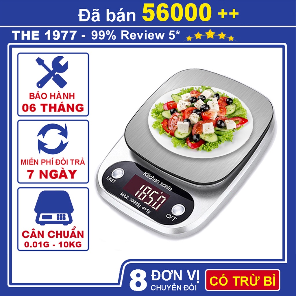 Cân tiểu ly điện tử nhà bếp mini định lượng 1g - 5kg làm bánh độ chính xác cao kèm 2 viên pin AAA