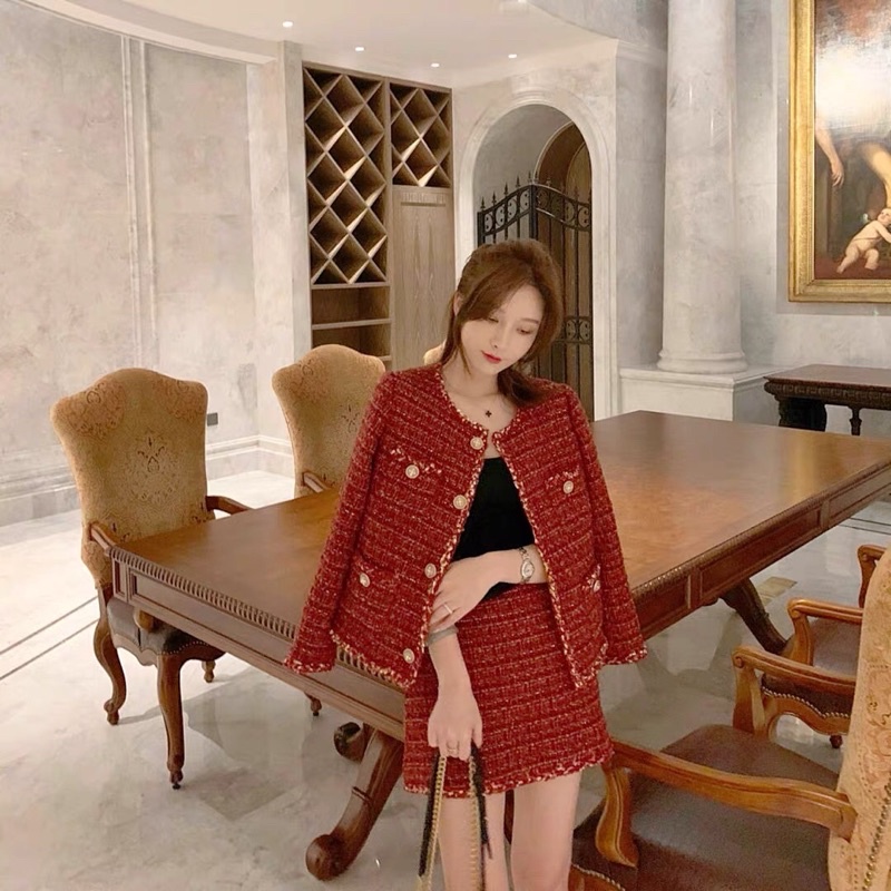 Bộ váy khoác dạ tweed