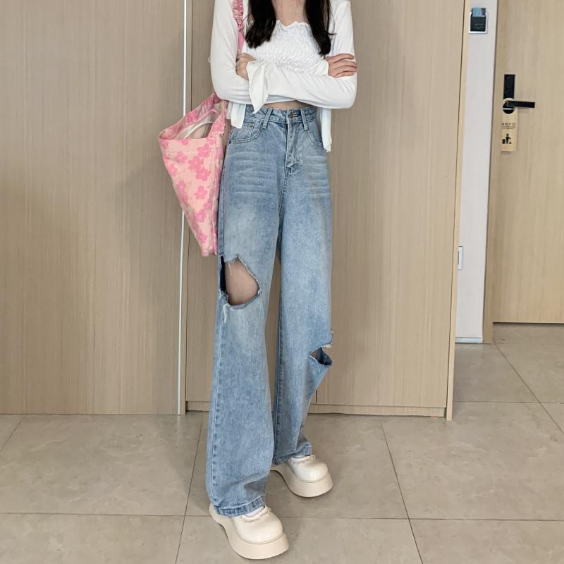 SUXI Quần Jeans Dài Ống Rộng Màu Sắc Nhã Nhặn Dành Cho Nữ