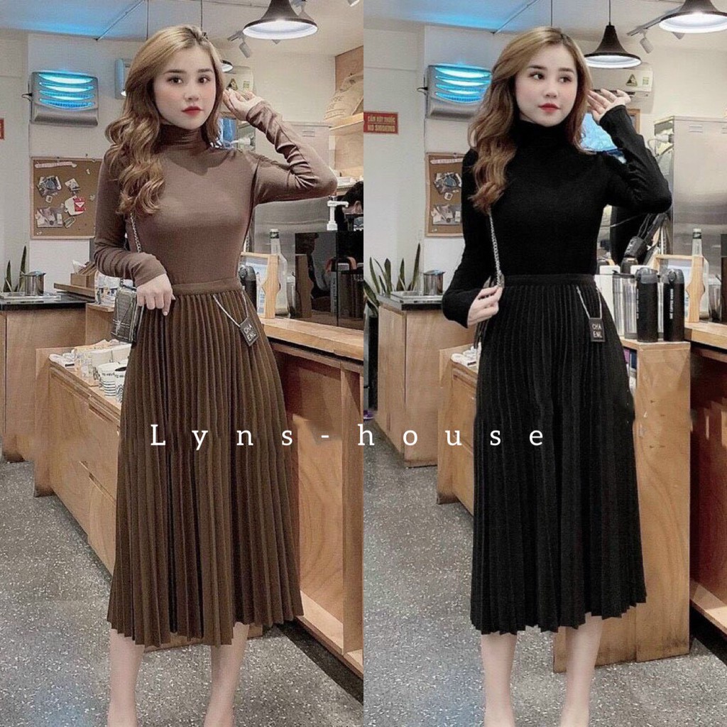 Chân váy xếp ly xòe midi dáng dài Lyns hàng Quảng Châu cạp cao dáng chữ A sang trọng - MS2