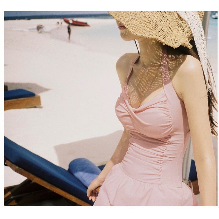 váy bơi liền thân thun lạnh 1403- màu hồng