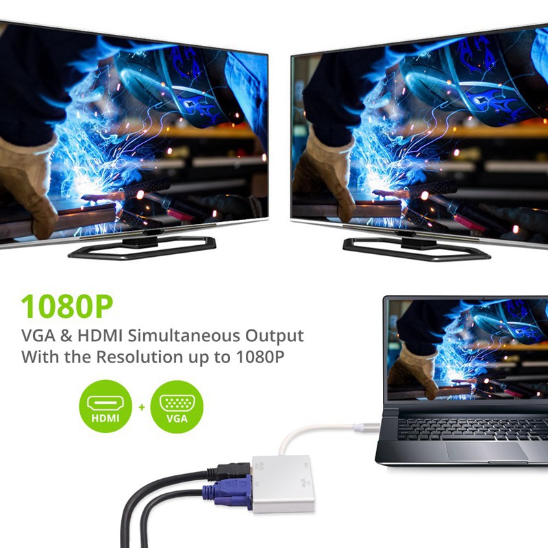 Cáp Chuyển Đổi Type C Sang Hdmi Vga Dvi Usb3.1 4k Hd 1080p 4 Trong 1 | BigBuy360 - bigbuy360.vn