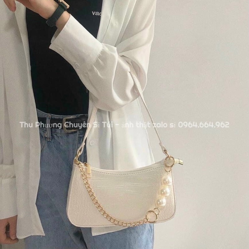 Túi đeo vai, kẹp nách 3 ngọc phối xích, kèm 2 dây đeo chất da đẹp cao cấp để vừa điện thoại