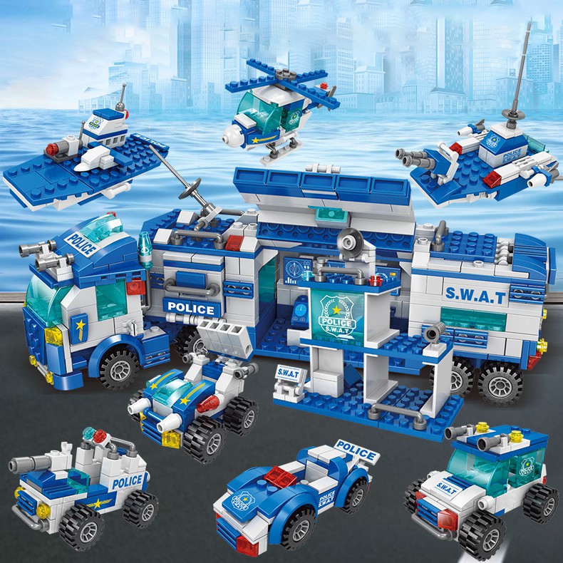 [700 CHI TIẾT] ĐỒ CHƠI XẾP HÌNH LEGO XE CẢNH SÁT SWAT XANH DƯƠNG LEGO ROBOT BẢO VỆ THÀNH PHỐ