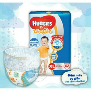 Tã huggies pant mới đệm mây co giãn. Quần L68/XL62/XXL56