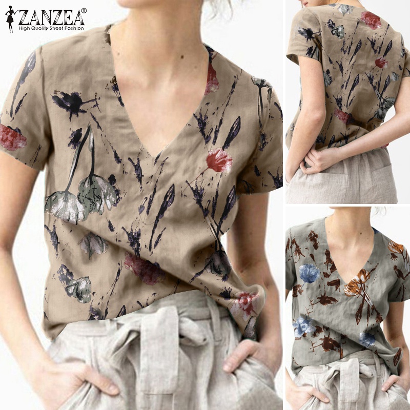 Zanzea Áo Nữ Tay Ngắn Cổ Chữ V Thời Trang Vintage