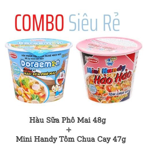 Mì Doremon Hàu Sữa Phô Mai 48g và Hảo Hảo Mini Handy Tôm Chua Cay 47g Siêu NGON, Siêu RẺ, Siêu TIỆN LỢI