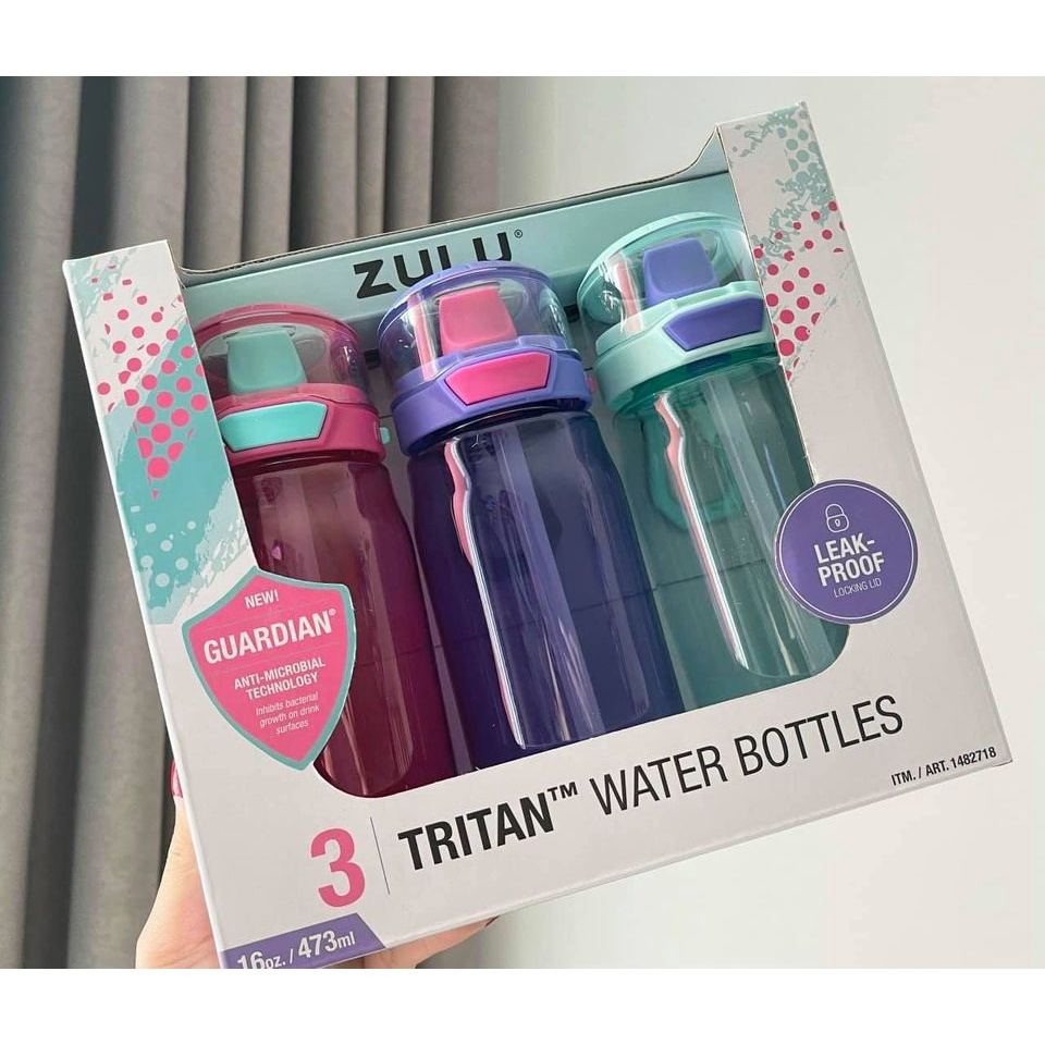 Bộ 3 bình uống nước Zulu Tritan Water Bottle 473ml