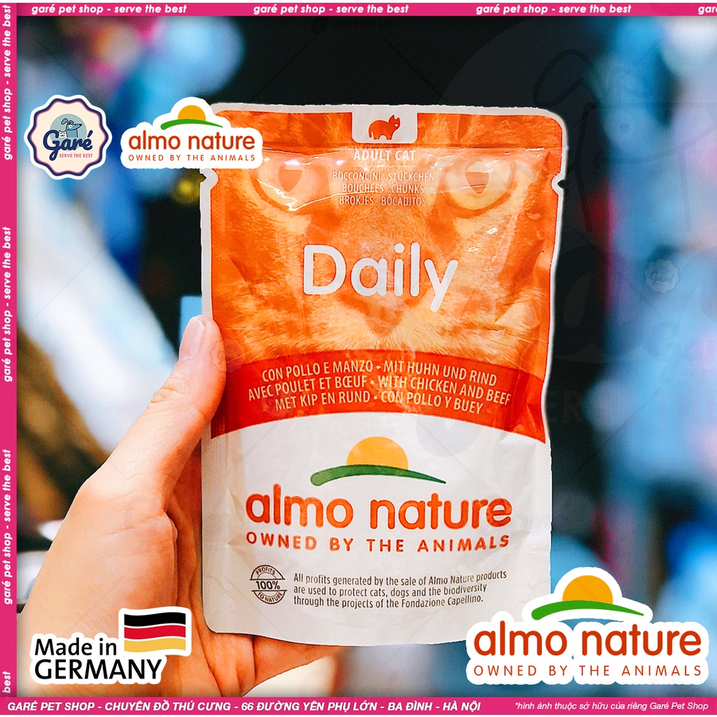 Pate Đức cho Mèo Almo Nature Daily cho Mèo trưởng thành Pate for Cat thành phần Cá và Gà Châu Âu cao cấp
