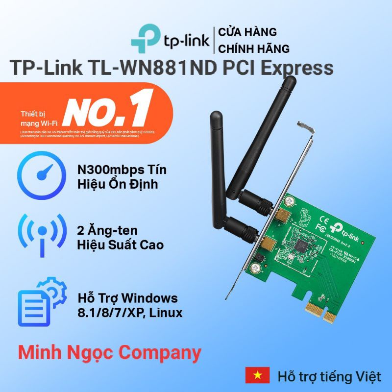 Bộ Chuyển Đổi Card Wifi TP-Link TL-WN881ND PCI Express Chuẩn N 300Mbps - Hàng Chính Hãng