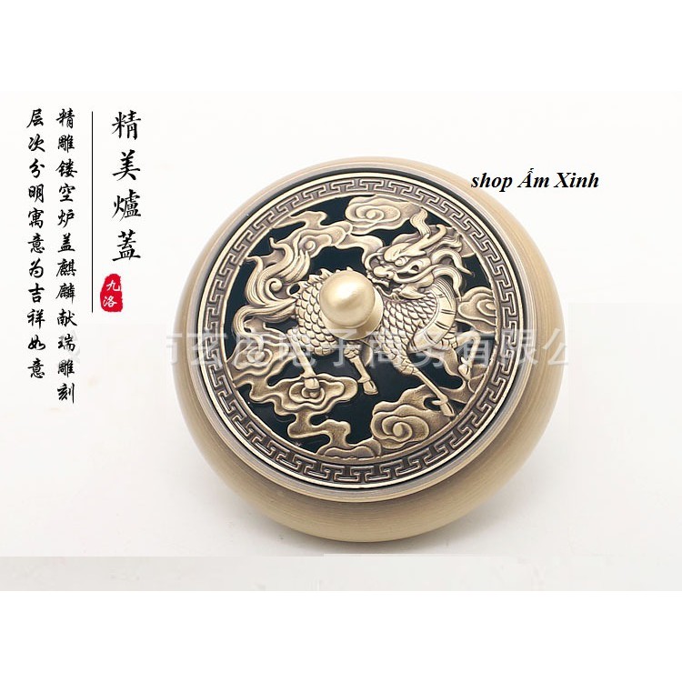 LƯ HƯƠNG ĐỐT TRẦM BẰNG ĐỒNG NGUYÊN CHẤT KỲ LÂN PHUN NGỌC