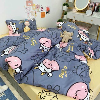 Bộ Drap - Chăn Phao Cotton Poly Bò Dairy Xanh