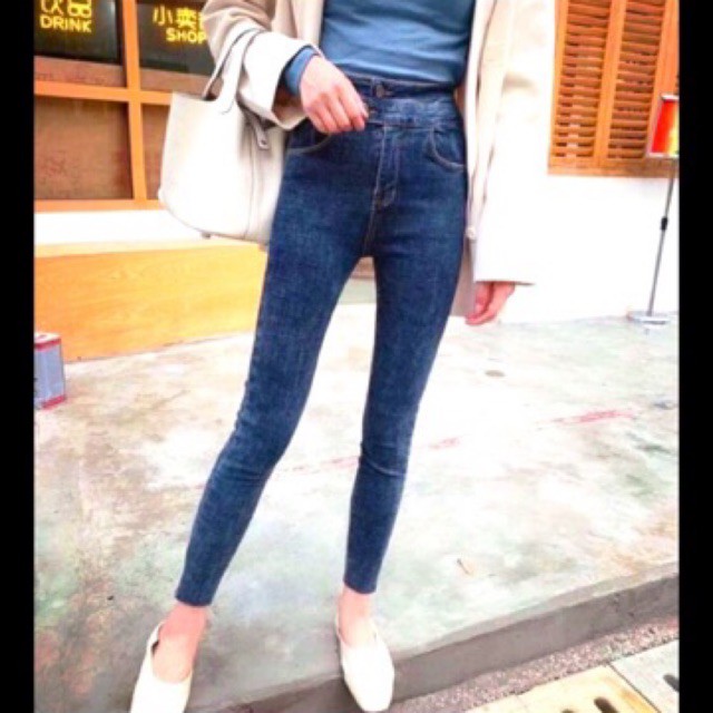 [Size 32~36] Quần Jeans Denim Tôn Chân Dài Giấu Bụng SIZE ĐẠI TO/ Lưng Siêu Cao - Co Giãn Mạnh - Xanh Đậm
