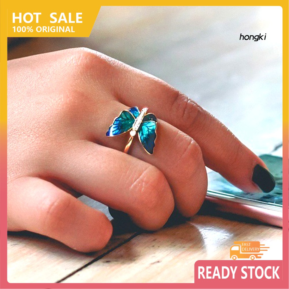 BUTTERFLY Nhẫn Hợp Kim Đính Đá Hình Bướm Xinh Xắn Cho Nữ