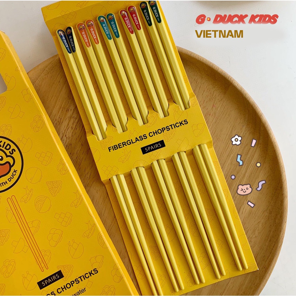 Đũa Ăn An Toàn G.Duck Chất Liệu Hợp Kim Thép Không Gỉ Và Sợi Thủy Tinh Hộp 5 Đôi Hàng Cao Cấp