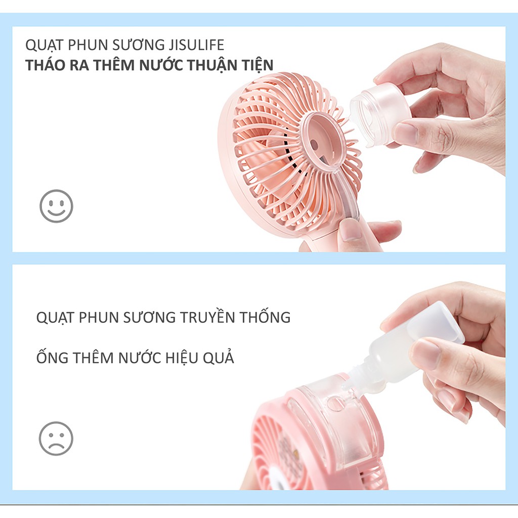 Quạt mini cầm tay phun sương tích điện Jisulife F9 Hot 2020, quạt phun sương 2IN1, lực gió siêu mạnh, tạo đổ ẩm cho da