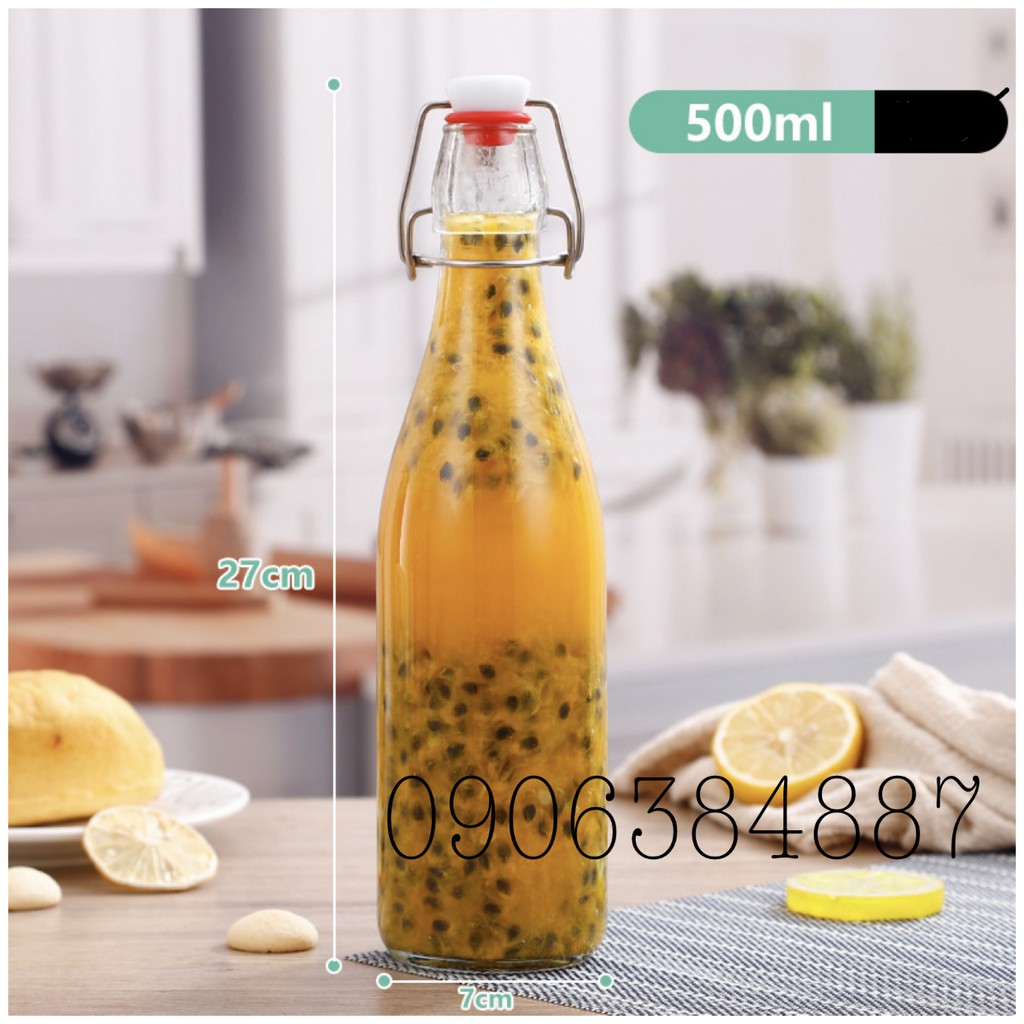 Chai Thuỷ Tinh Vuông Gọng Sắt 500ml