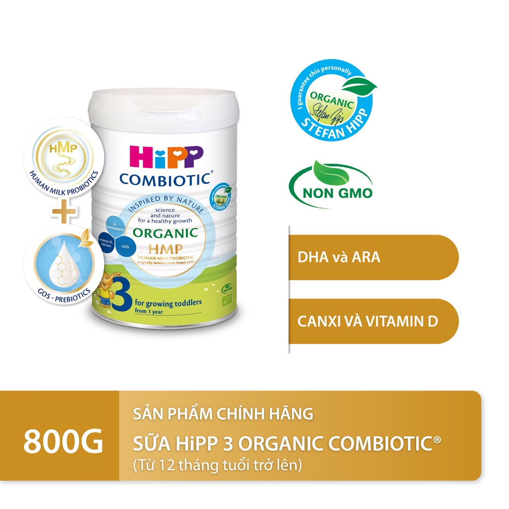 Combo 3 lon Sữa bột công thức HiPP 3 Organic Combiotic 800g hỗ trợ tiêu hóa và tăng chiều cao (3 lon x 800g)