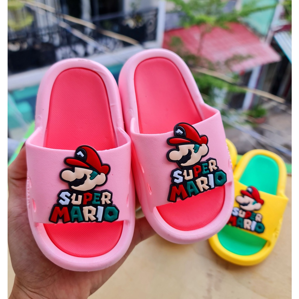 Dép bánh mì cho bé trai bé gái chất cao su mềm êm chân bé hình gấu hoạt hình Mario gấu