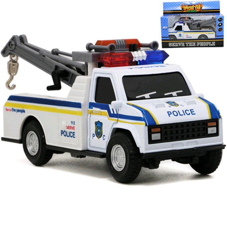Ô tô cảnh sát cứu hộ bằng sắt xe đồ chơi trẻ em chạy cót có âm thanh và đèn