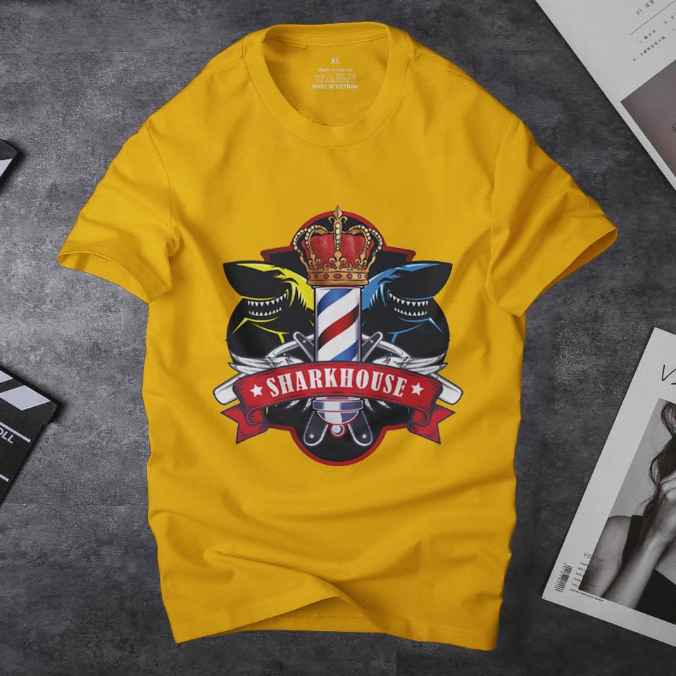 Áo thun nam gia đinh cá mập trắng SH2 cá tính cao cấp ,chất vải cotton 65/35 dầy dặn co giãn 4 chiều tốt| ur sport