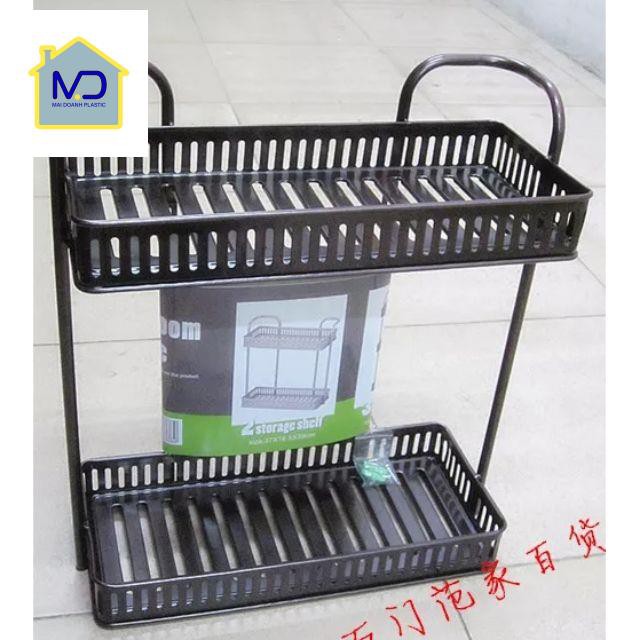 Kệ nhà tắm, nhà bếp inox đen vuông 2 tầng