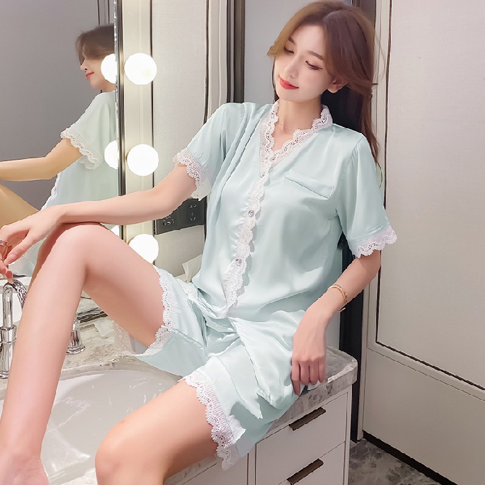 Bộ Đồ Ngủ Bằng Lụa Satin Tay Ngắn Thoải Mái Thời Trang Hàn Quốc Cho Nữ
