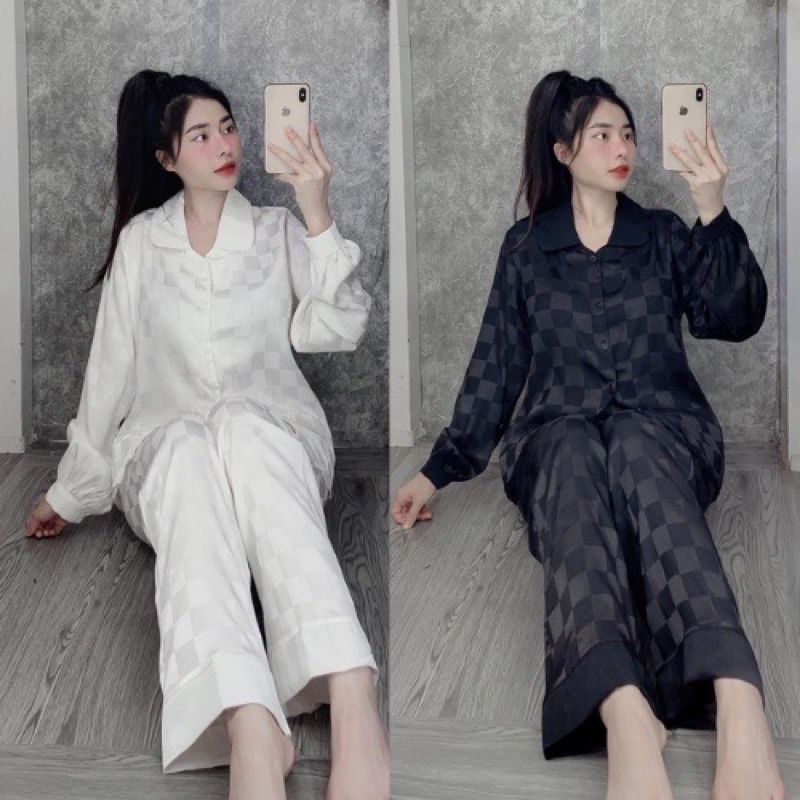 Bộ ngủ lụa kẻ ô