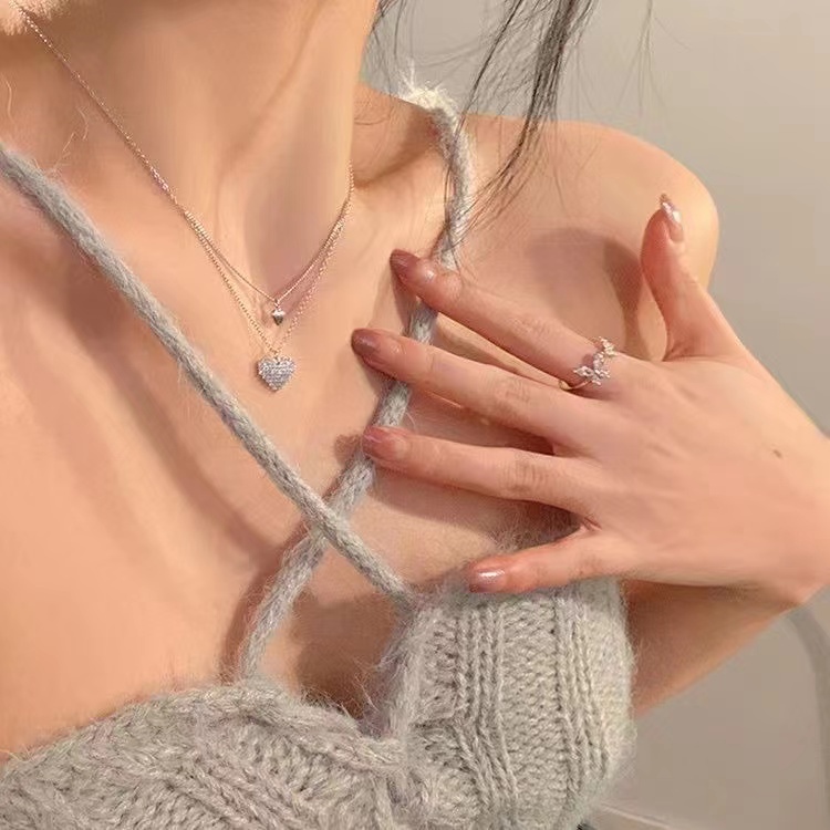 Vòng cổ choker IF YOU hai lớp mặt hình trái tim thời trang Hàn Quốc dành cho nữ