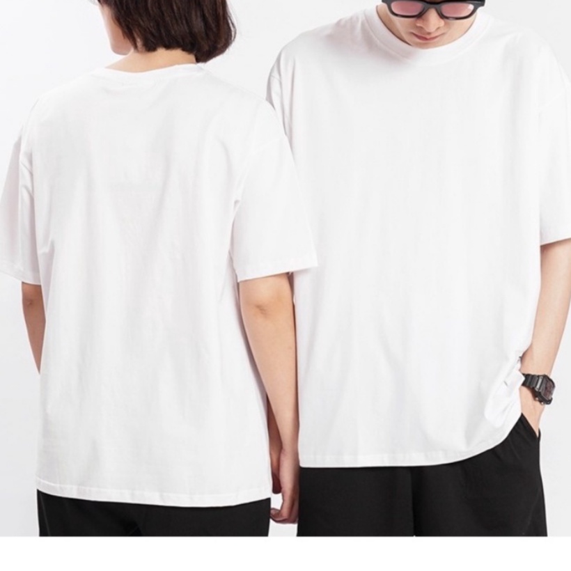 Áo thun tay lỡ nữ nam trắng đen trơn K7 100% cotton oversize form rộng thoáng mát dày dặn