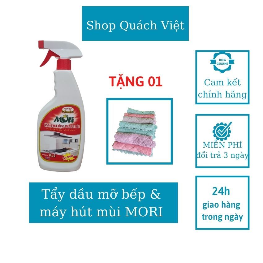 Tẩy dầu mỡ bếp và tẩy dầu mỡ máy hút mùi MORI, tẩy dầu mỡ siêu sạch, chai 620ml