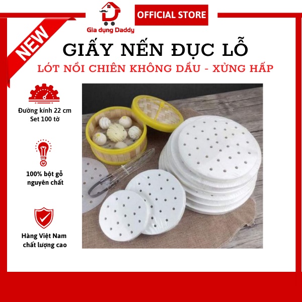 Giấy nến đục lỗ Việt Nam chất lượng cao, Set 100 tờ size 22 cm dùng cho nồi chiên không dầu, nướng và xửng hấp