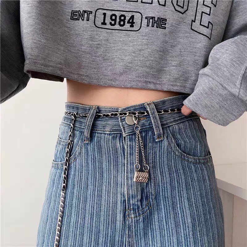 Thắt lưng sợi xích mix da chi tiết minibag 2 màu cực sang chảnh