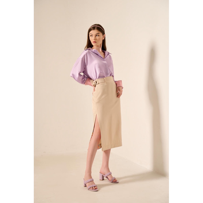 Graphé - QUINCY lilac shirt / Áo sơ mi lụa thiết kế tay dài oversized màu tím