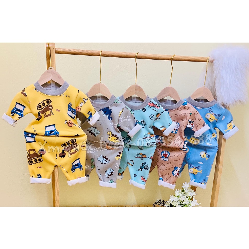Bộ nỉ bông dày dặn họa tiết thời trang cho bé trai,bé gái phiên bản mùa đông từ 6 đến 15kg