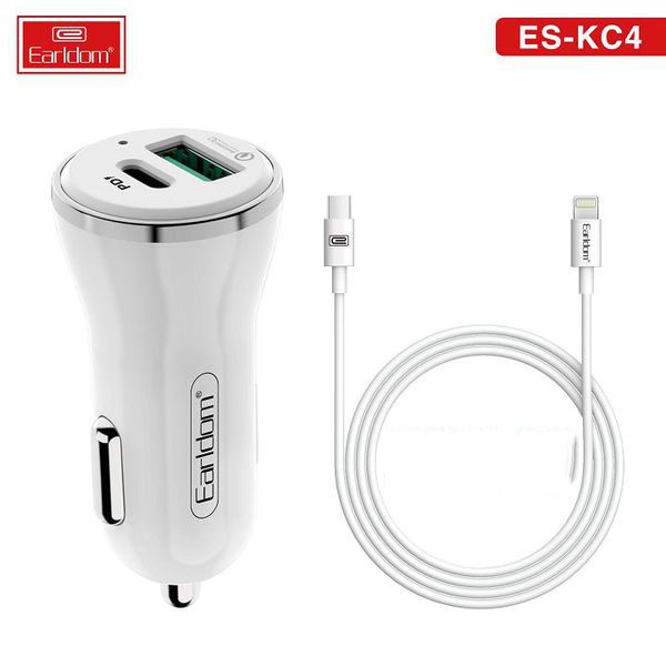 Tẩu sạc nhanh trên ô tô kèm dây xạc IP KC4, bộ củ cốc sạt xe hơi xe tải Qc 3.0 cổng typeC cho iphone PD - CEON shop