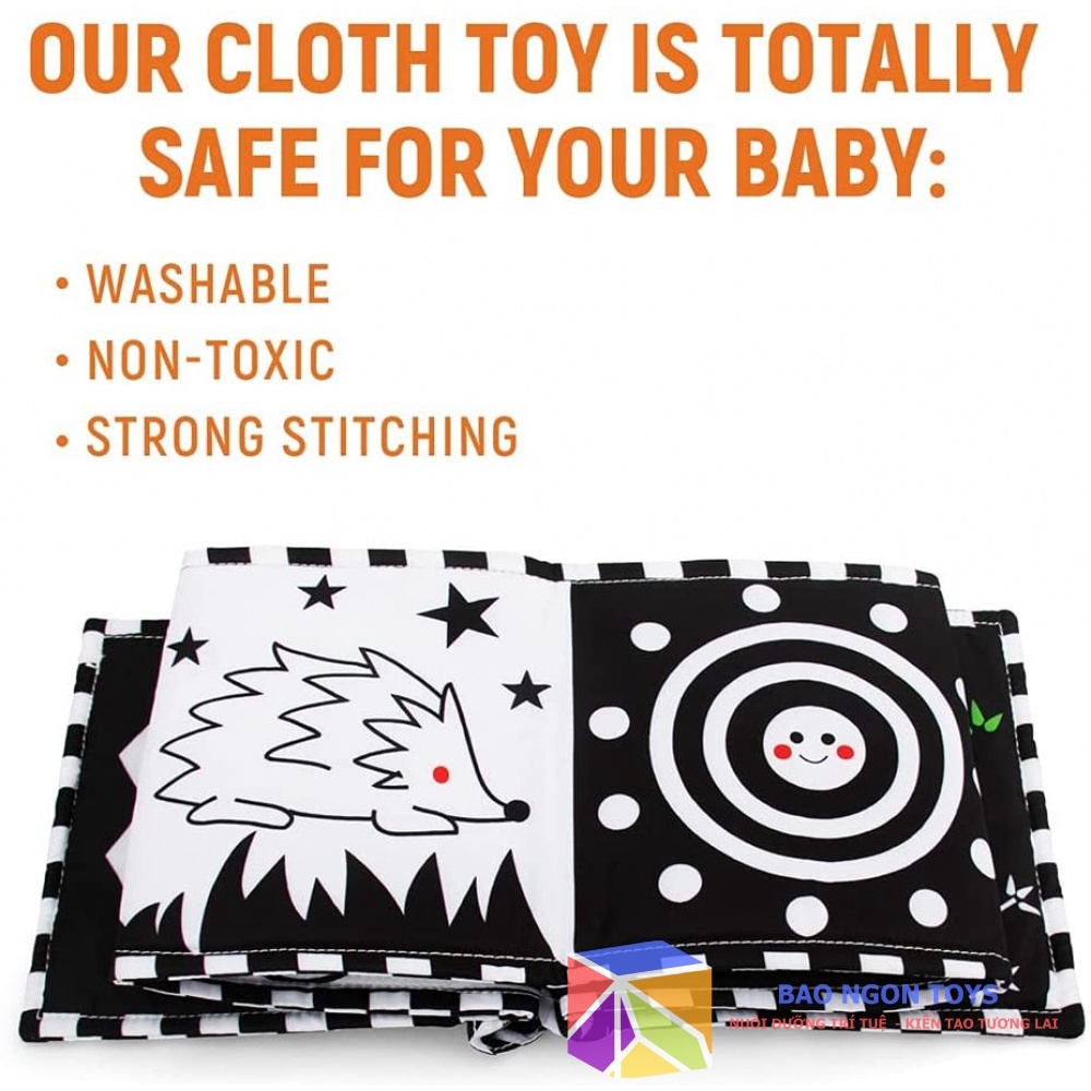 SÁCH VẢI KIÊM QUÂY CŨI 2 TRONG 1 GIÚP KÍCH THÍCH THỊ GIÁC CHO BÉ SƠ SINH TỪ 0 THÁNG - BAO NGON TOYS - SV76