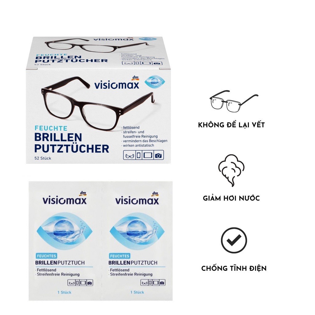 Giấy lau mắt kính  VISIOMAX 52 TỜ lau màn hình điện thoại,lens máy ảnh sạch nhòn Đức