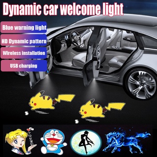 [24H SHIP]Đèn LED laser họa tiết hoạt hình năng động dành cho gắn trang trí cửa xe hơi