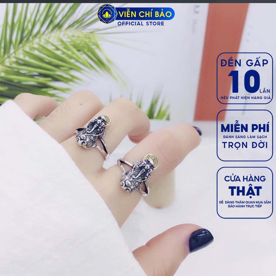 Nhẫn bạc nữ Tỳ Hưu Chiêu Tài ngậm đồng xu bạc Thái 925 thời trang phụ kiện trang sức nữ Viễn Chí Bảo N000517